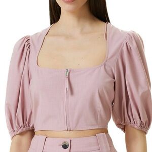 NEW GANNI PINK PUFF-SLEEVE CROP TOP